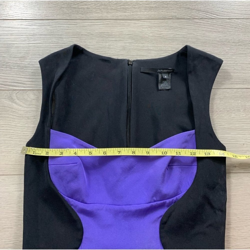 Jay Godfrey Black Purple Silk Sheath Cocktail Dress - Picture 9 of 11
